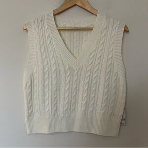 V neck Cream Knit Vest